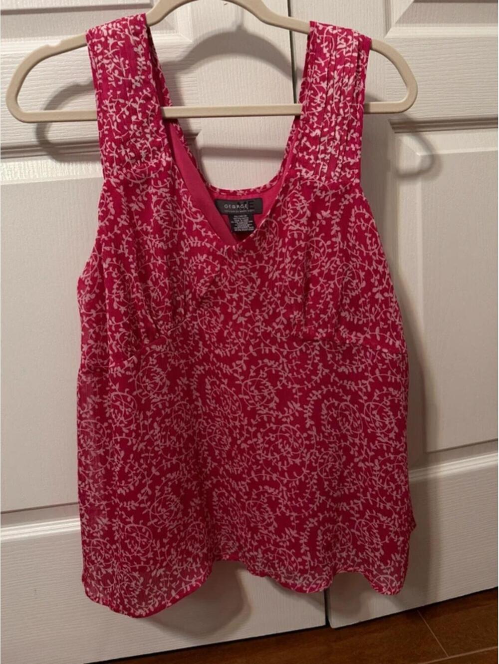 George Pink & White Sheer Floral Vine Sleeveless Blouse, XXL